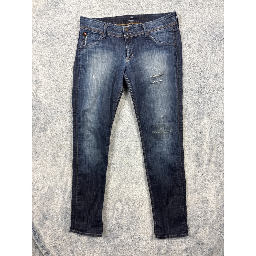 Hudson Womens 31 Blue Skinny Jeans Distressed Low Rise Flap Pocket Denim